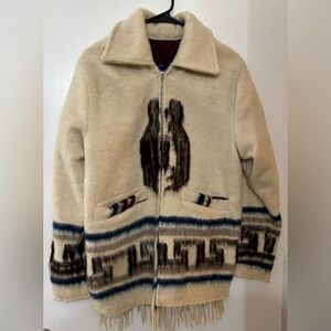 Vintage Unbranded Women Wool Knit Fringed Full Zip Jacket S/M Winter Outdoor